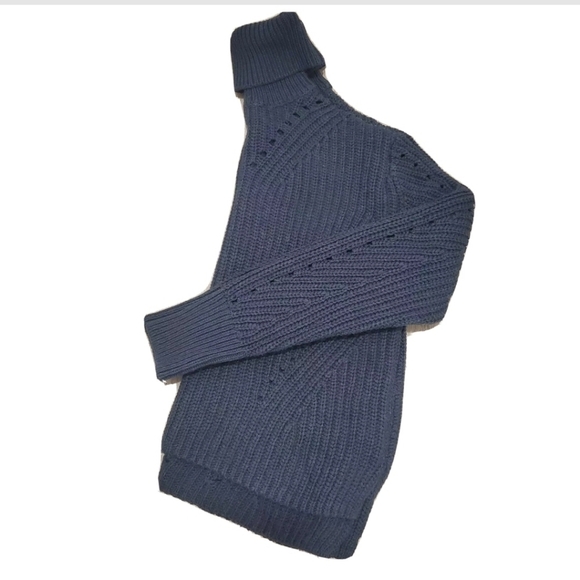 NEW 360 Swester Italian Yarn Navy Blue Chunky Knit Turtleneck Sweater - Picture 2 of 6